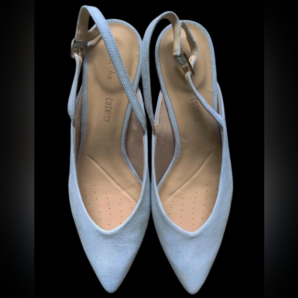 Clarks Laina 55 Powder Blue Suede Slingback Kitten Heels 9 BNIB